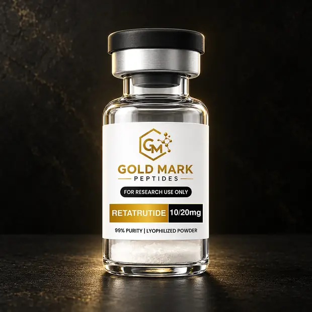 Gold Mark Peptides retatrutide product vial